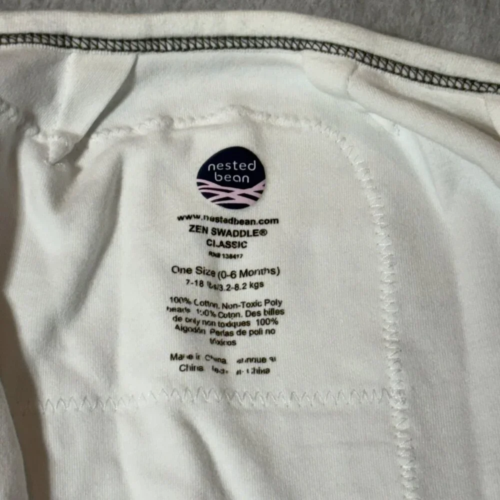Nested Bean Zen Swaddle Classic Baby ONE SIZE 0-6 Months 7-18 lbs Weighted White